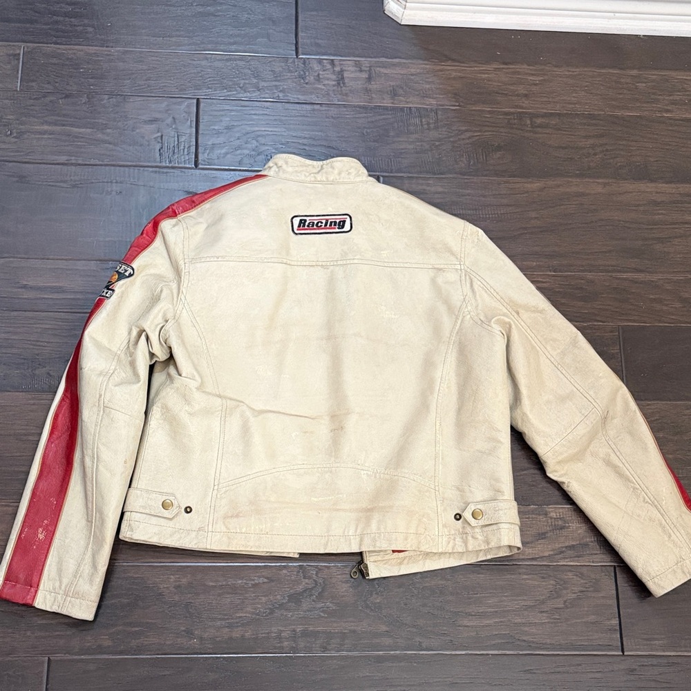 Vintage Wilsons Leather Moto Jacket w patches red cream gold - Picture 12 of 16